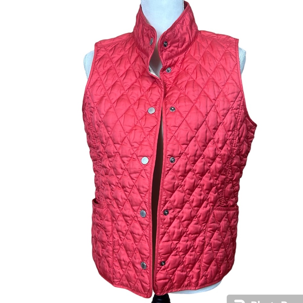 LL Bean Pink Quilted Vest coral plaid lining